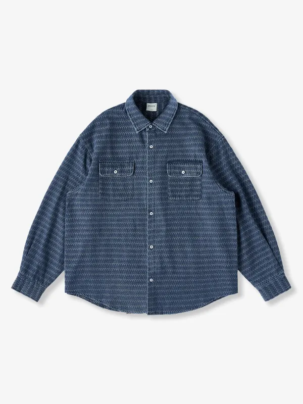 Zigzag Jacquard-Weave Denim Work Shirt sold by Karaku
