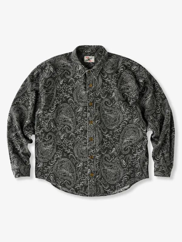 Jacquard Paisley All-Over Wash Denim Long Sleeve Shirt sold by Karaku
