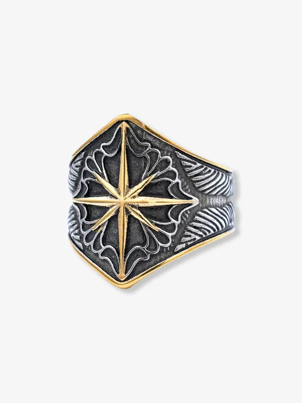 Polaris & Celtic Pattern Antique Gold Titanium Wide Ring sold by Karaku