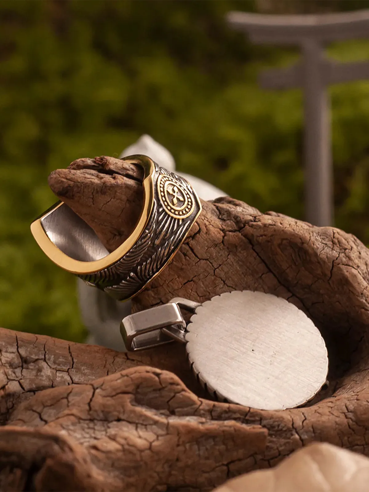 Polaris & Celtic Pattern Antique Gold Titanium Wide Ring sold by Karaku product image thumbnail 5