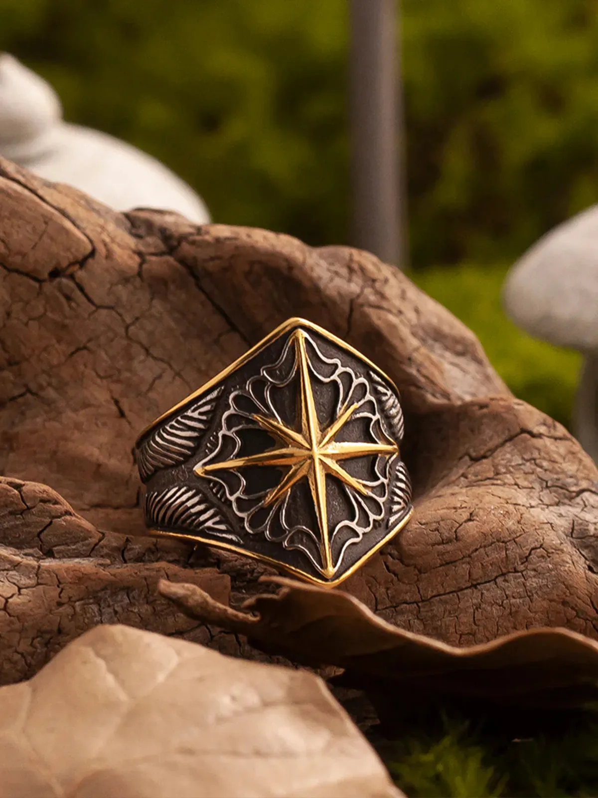Polaris & Celtic Pattern Antique Gold Titanium Wide Ring sold by Karaku product image thumbnail 2