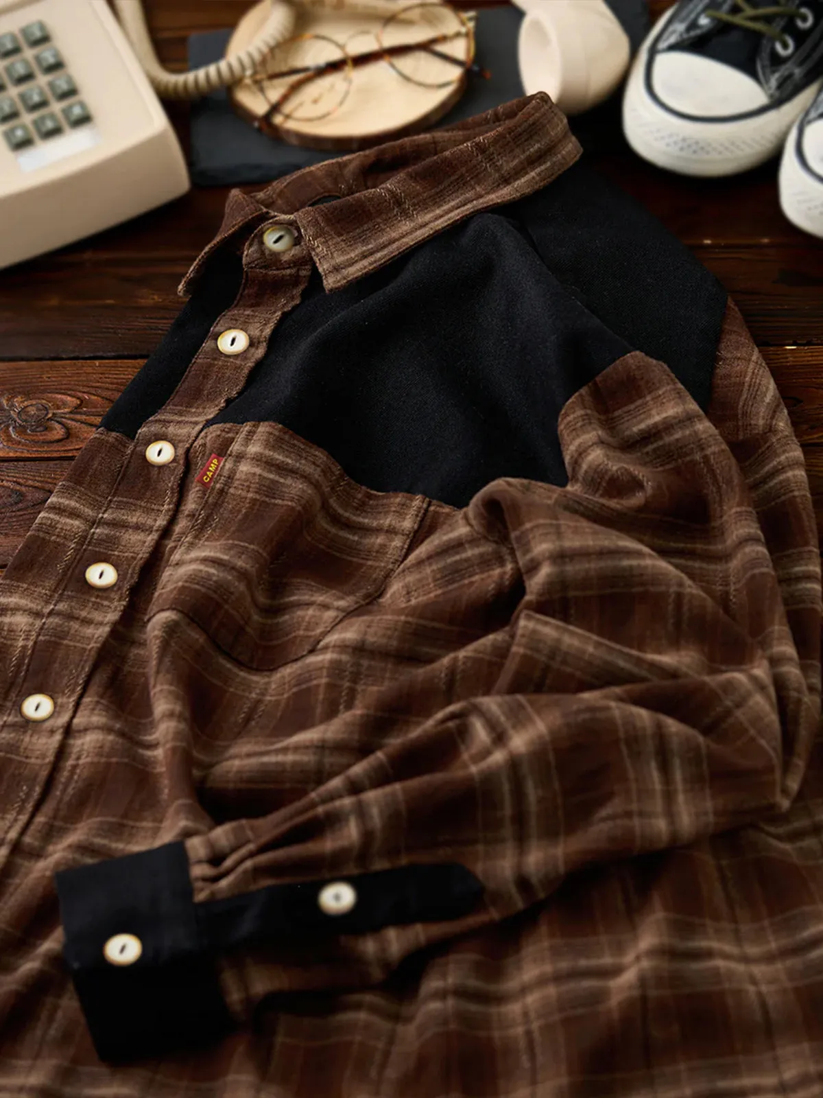 Ombre Check Work Shirt with Denim Yoke Panel sold by Karaku product image thumbnail 5