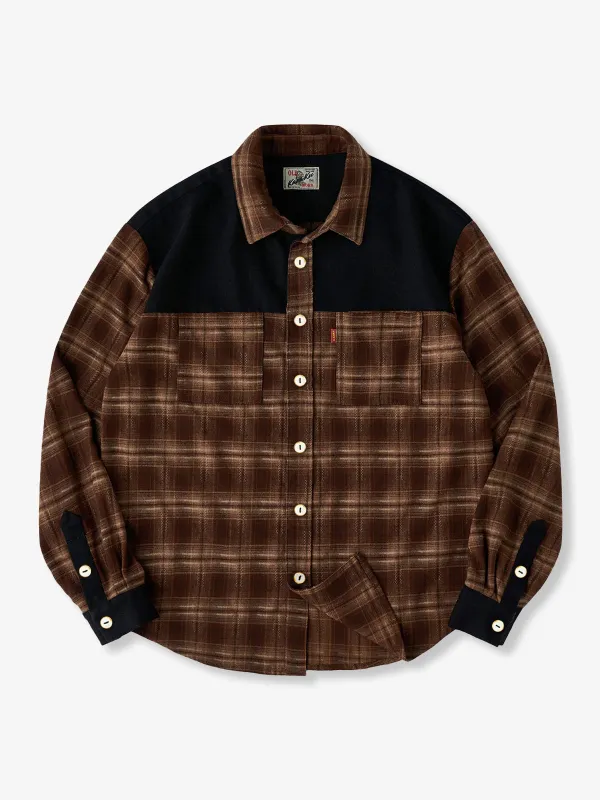 Ombre Check Work Shirt with Denim Yoke Panel made by Karaku