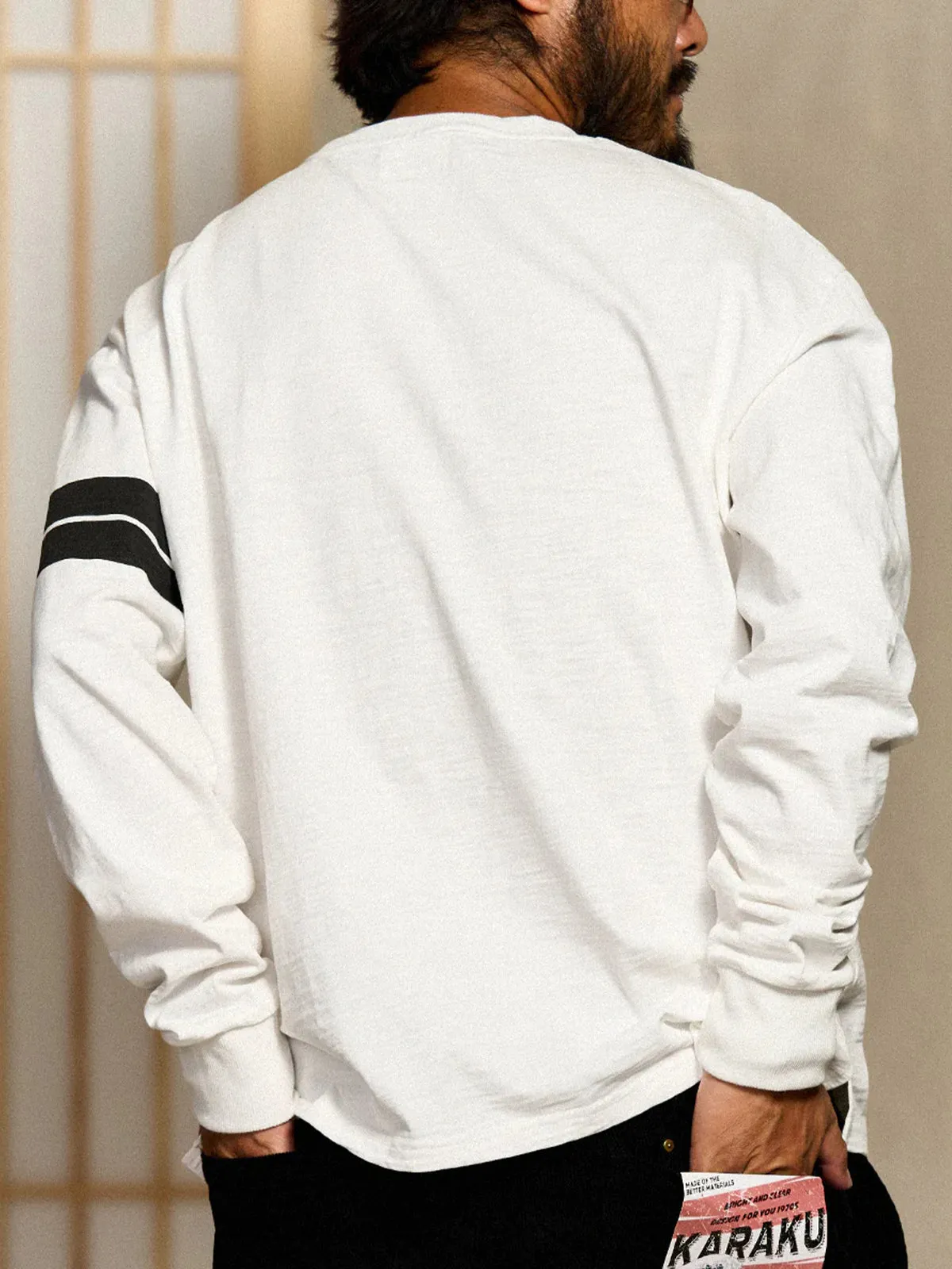 Contrast Sleeve Line Heavyweight Slub Long Sleeve Tee sold by Karaku product image thumbnail 5