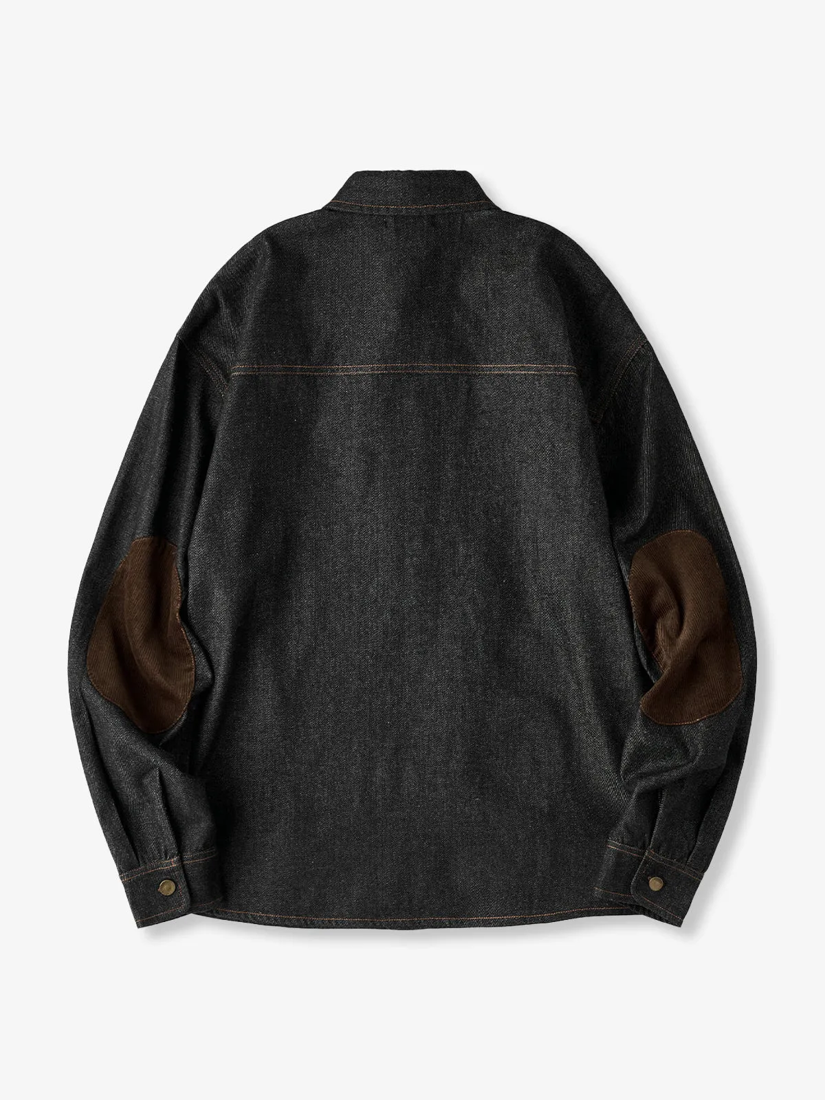 Corduroy Elbow Patch Denim Pullover Shirt with Brass Half-Buttons sold by Karaku product image thumbnail 2