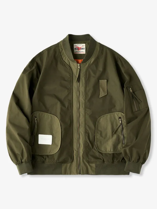 Water-Repellent MA-1 Flight Jacket with Color-Block Design sold by Karaku