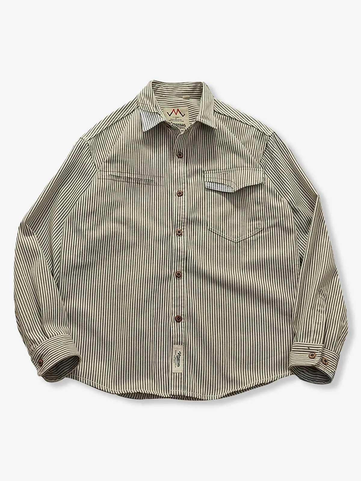 Hickory Stripe Work Shirt with Color-Block Accents sold by Karaku product image thumbnail 4