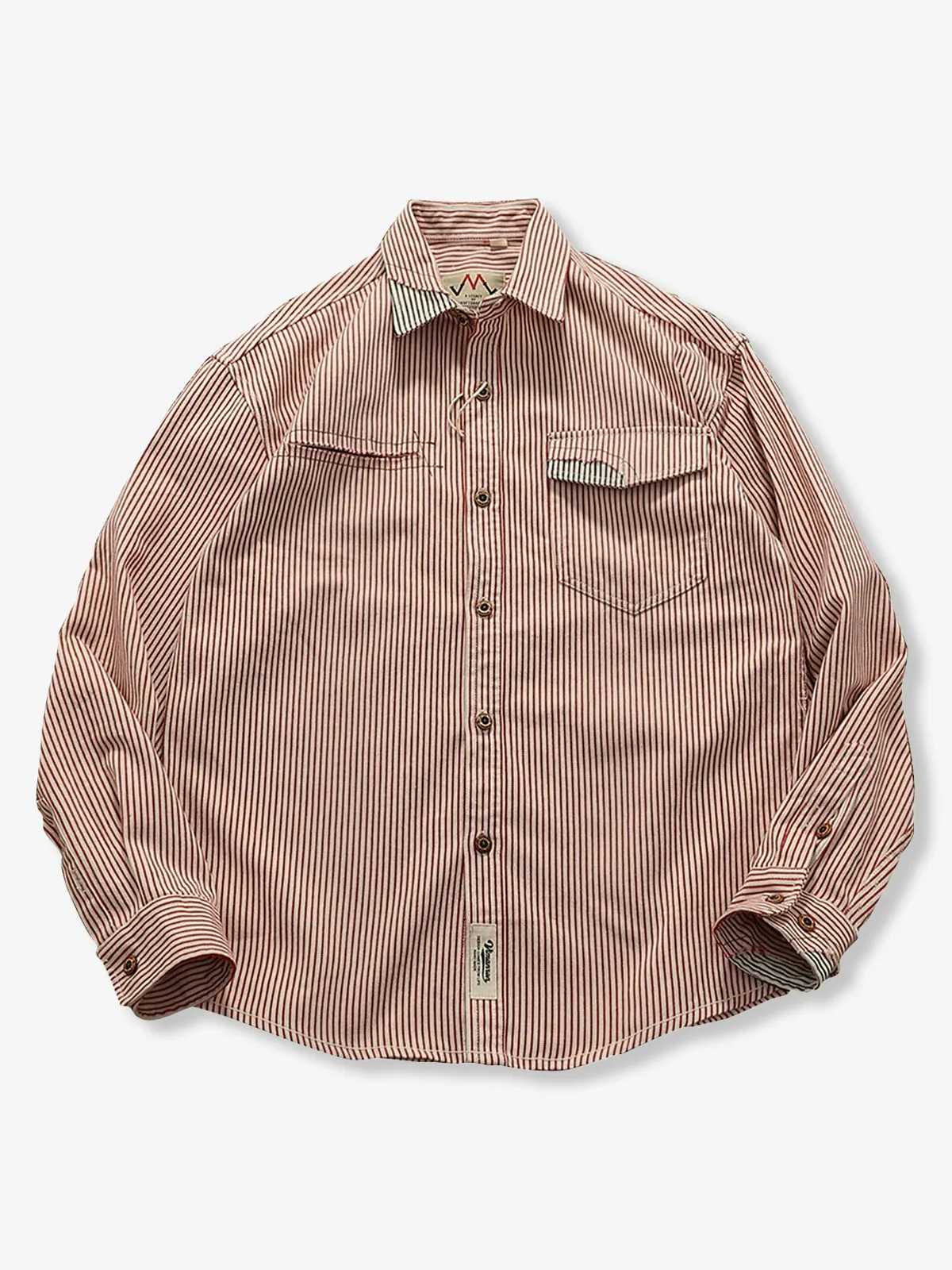 Hickory Stripe Work Shirt with Color-Block Accents sold by Karaku product image thumbnail 2