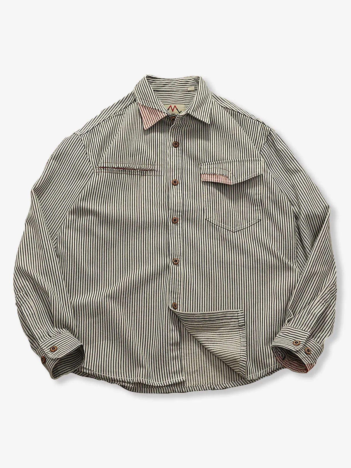 Hickory Stripe Work Shirt with Color-Block Accents sold by Karaku product image thumbnail 3