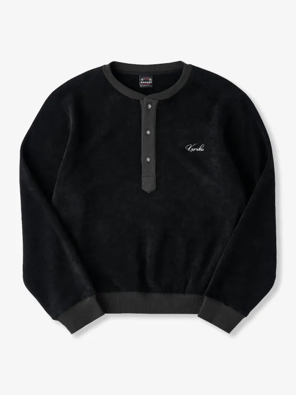 Henley Neck Fleece Sweatshirt with “KaraKu” Embroidery (Double-Sided Brushed) sold by Karaku