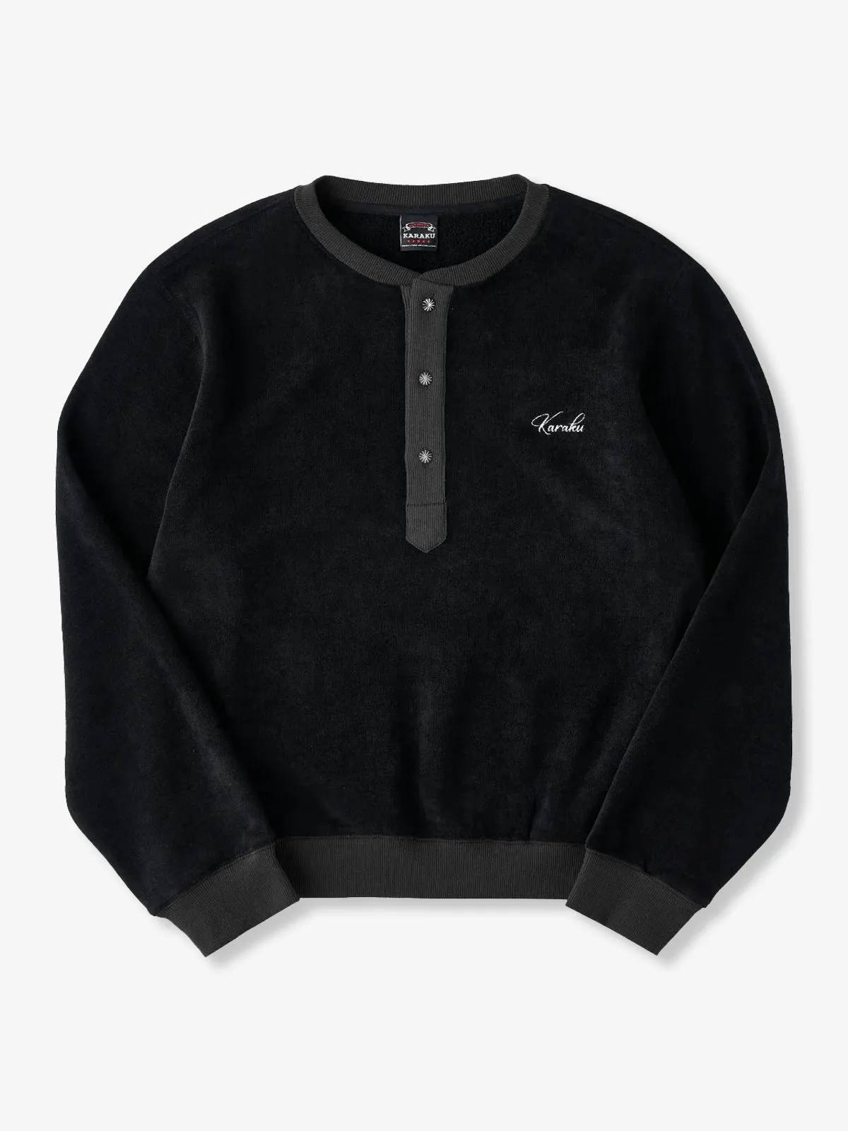 Henley Neck Fleece Sweatshirt with “KaraKu” Embroidery (Double-Sided Brushed) sold by Karaku