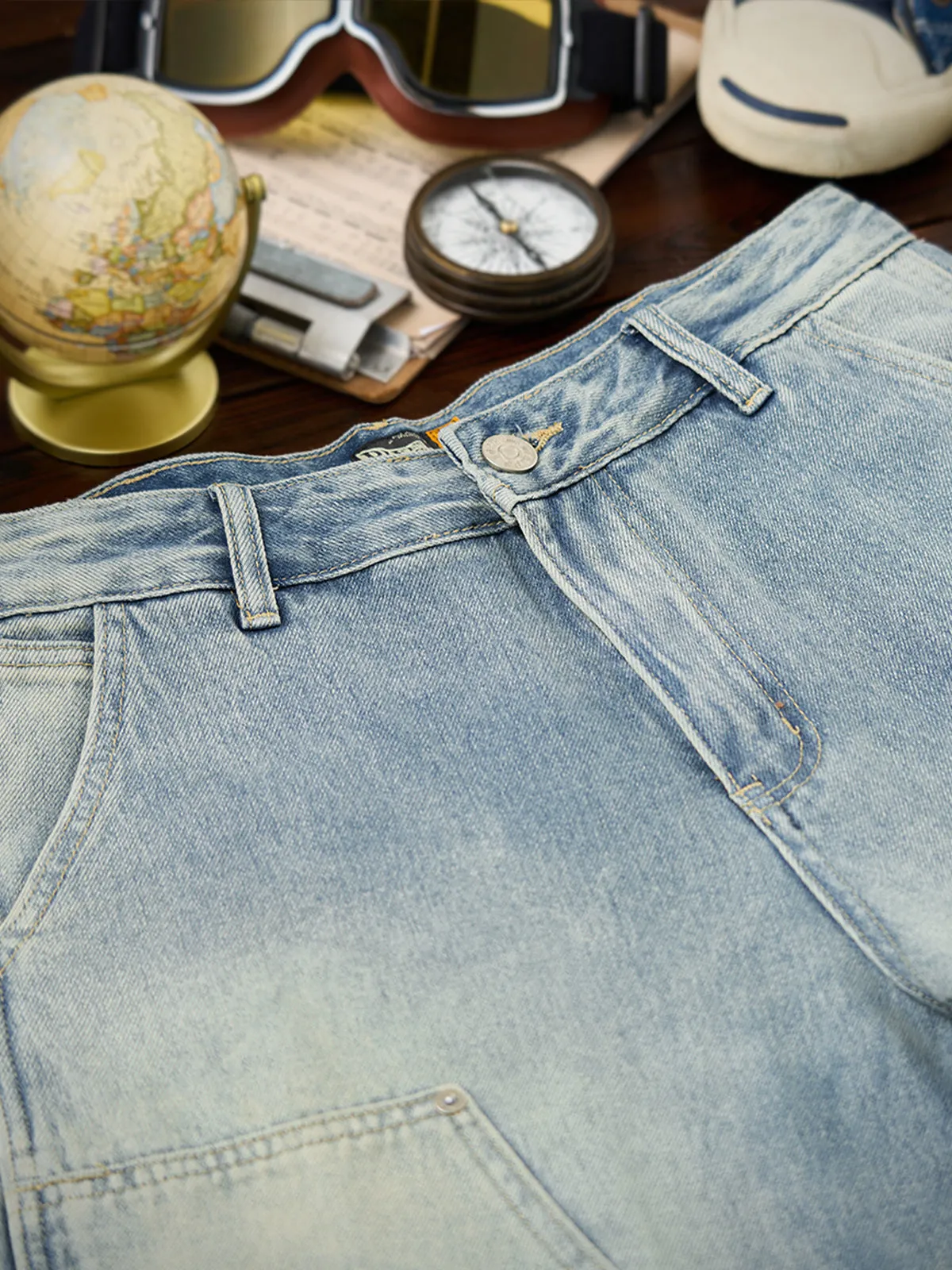 Washed Multi-Pocket Double-Knee Denim Work Pants sold by Karaku product image thumbnail 4