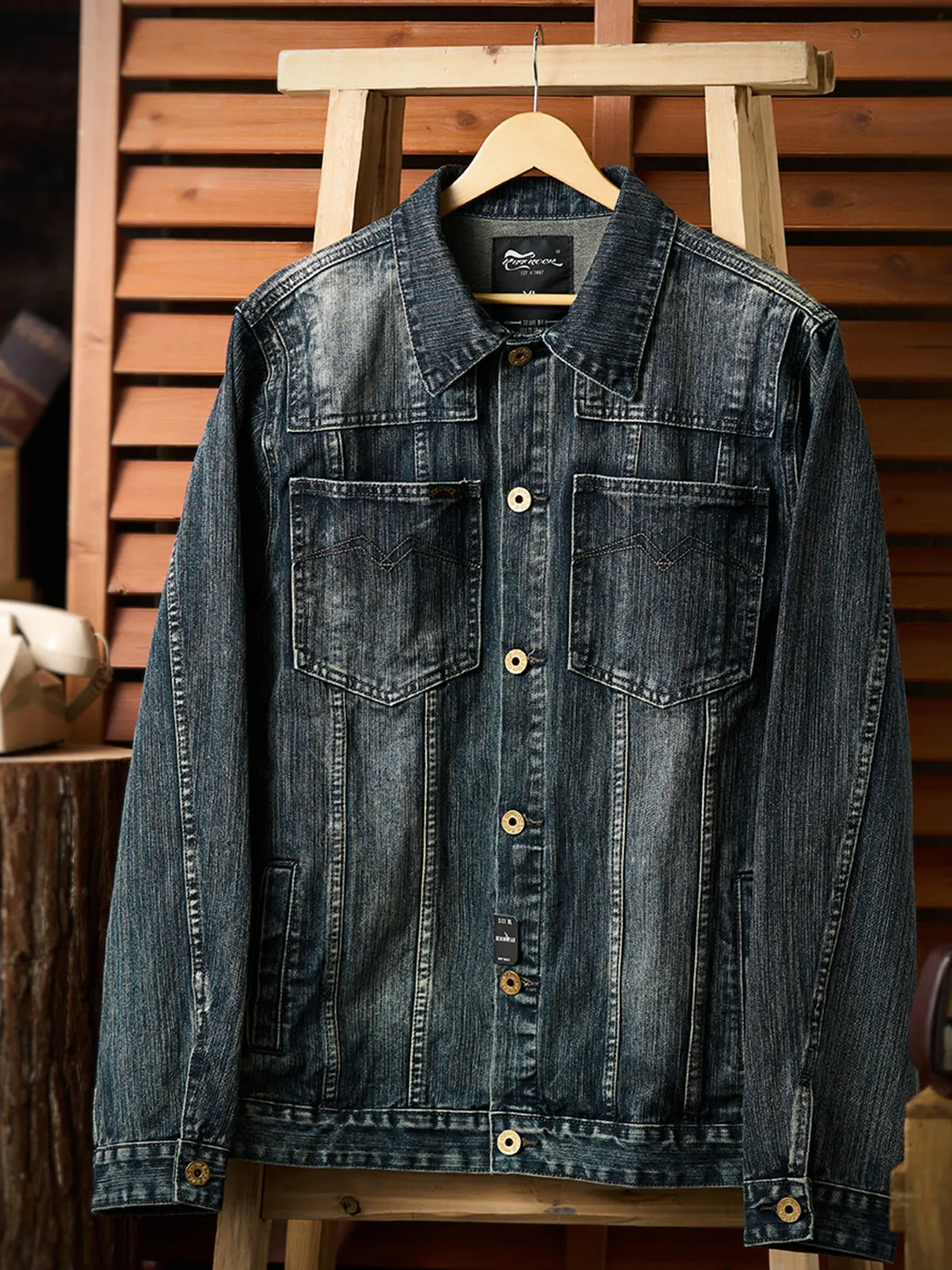 Western-Style Washed Denim Jacket with Stripe Stitching sold by Karaku product image thumbnail 3