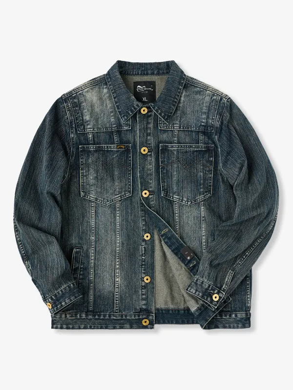 Western-Style Washed Denim Jacket with Stripe Stitching sold by Karaku