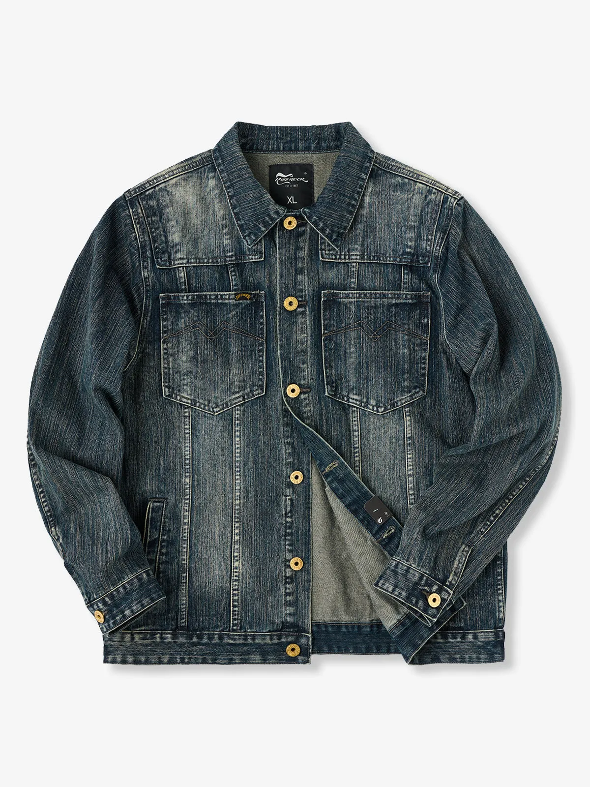 Western-Style Washed Denim Jacket with Stripe Stitching sold by Karaku