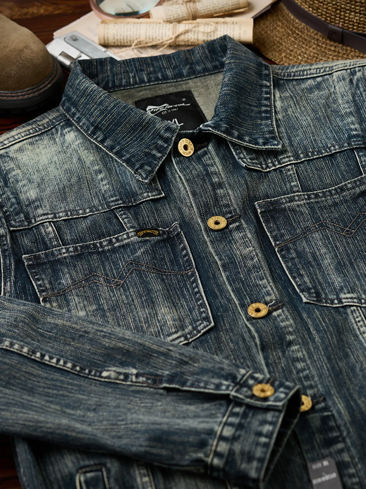 Western-Style Washed Denim Jacket with Stripe Stitching sold by Karaku product image thumbnail 4