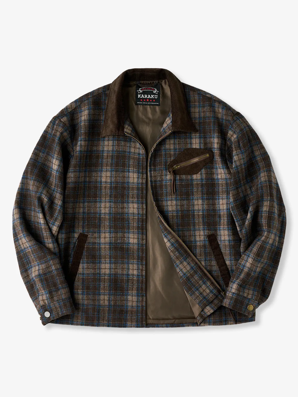 Corduroy-Contrast Wool-Blend Tweed Check Detroit Jacket sold by Karaku