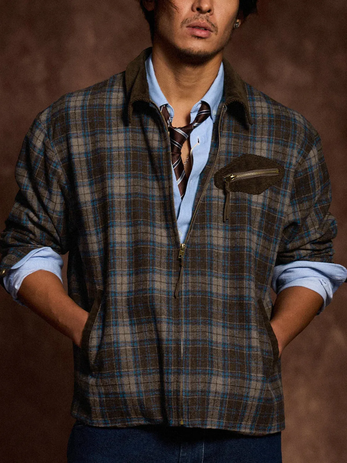 Corduroy-Contrast Wool-Blend Tweed Check Detroit Jacket sold by Karaku product image thumbnail 4