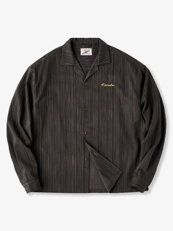 "Karaku" Embroidered Stripe Jacquard Open-Collar Shirt sold by Karaku
