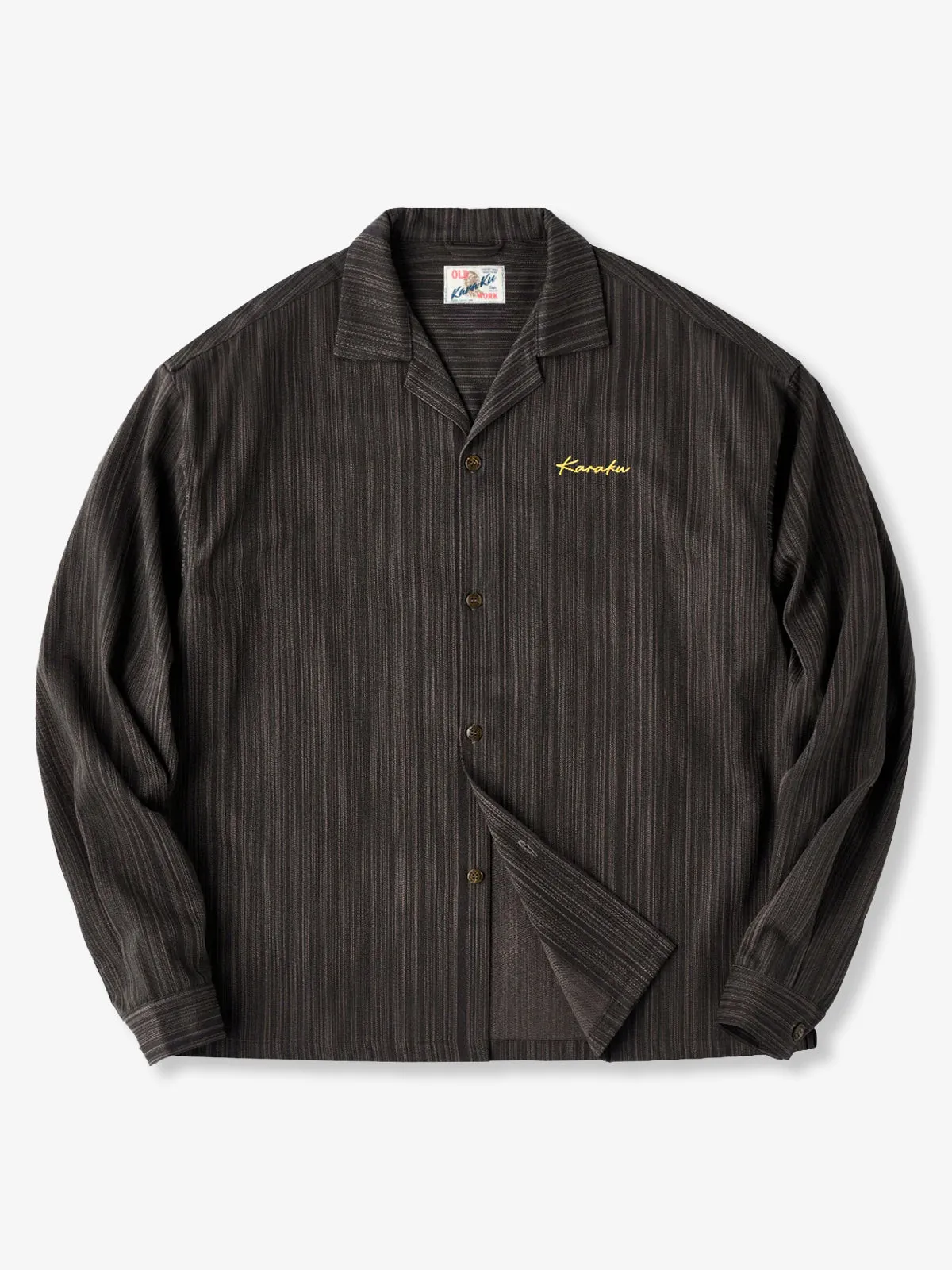 "Karaku" Embroidered Stripe Jacquard Open-Collar Shirt sold by Karaku