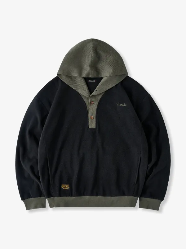 Knit-Contrast Double-Sided Brushed Fleece Hoodie sold by Karaku