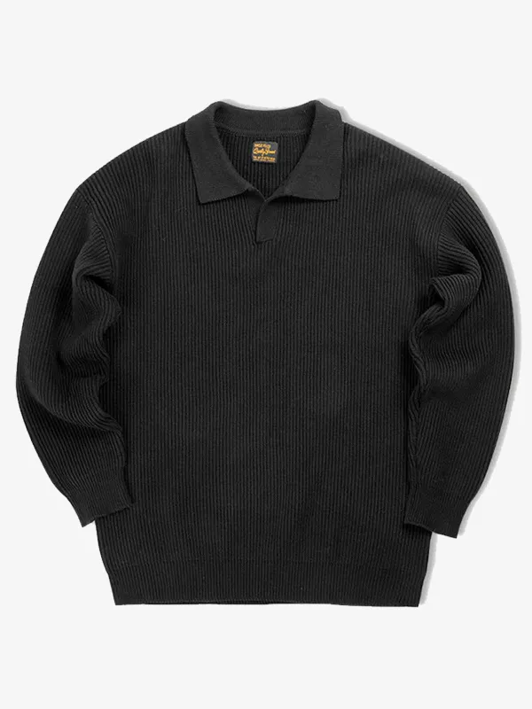 Ribbed Knitted Cotton Polo Collar Sweater sold by Karaku