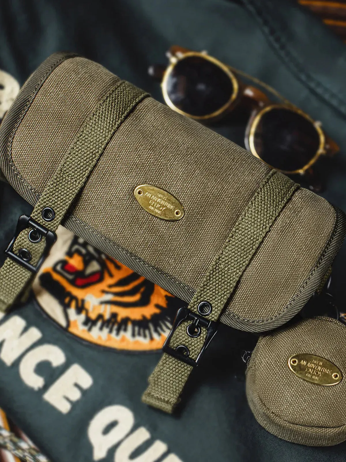 Canvas Barrel Bag with Braided Strap & Removable Round Pouch sold by Karaku product image thumbnail 2