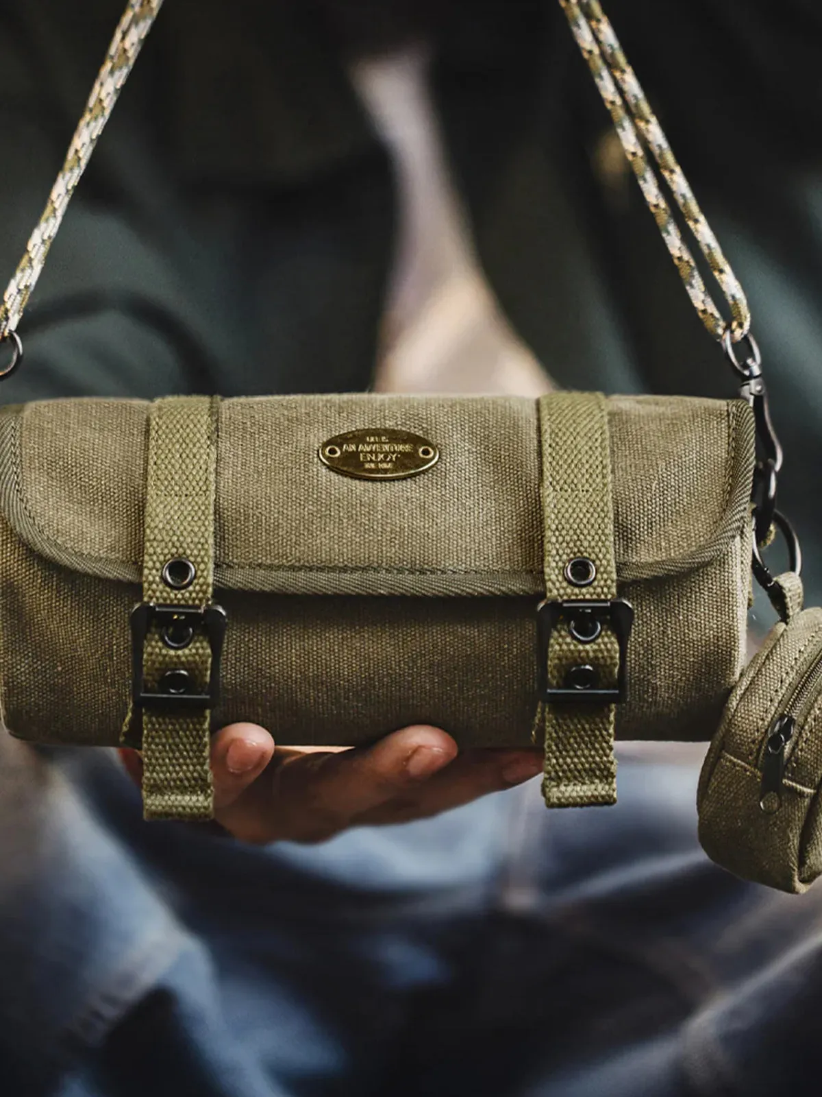 Canvas Barrel Bag with Braided Strap & Removable Round Pouch sold by Karaku product image thumbnail 4
