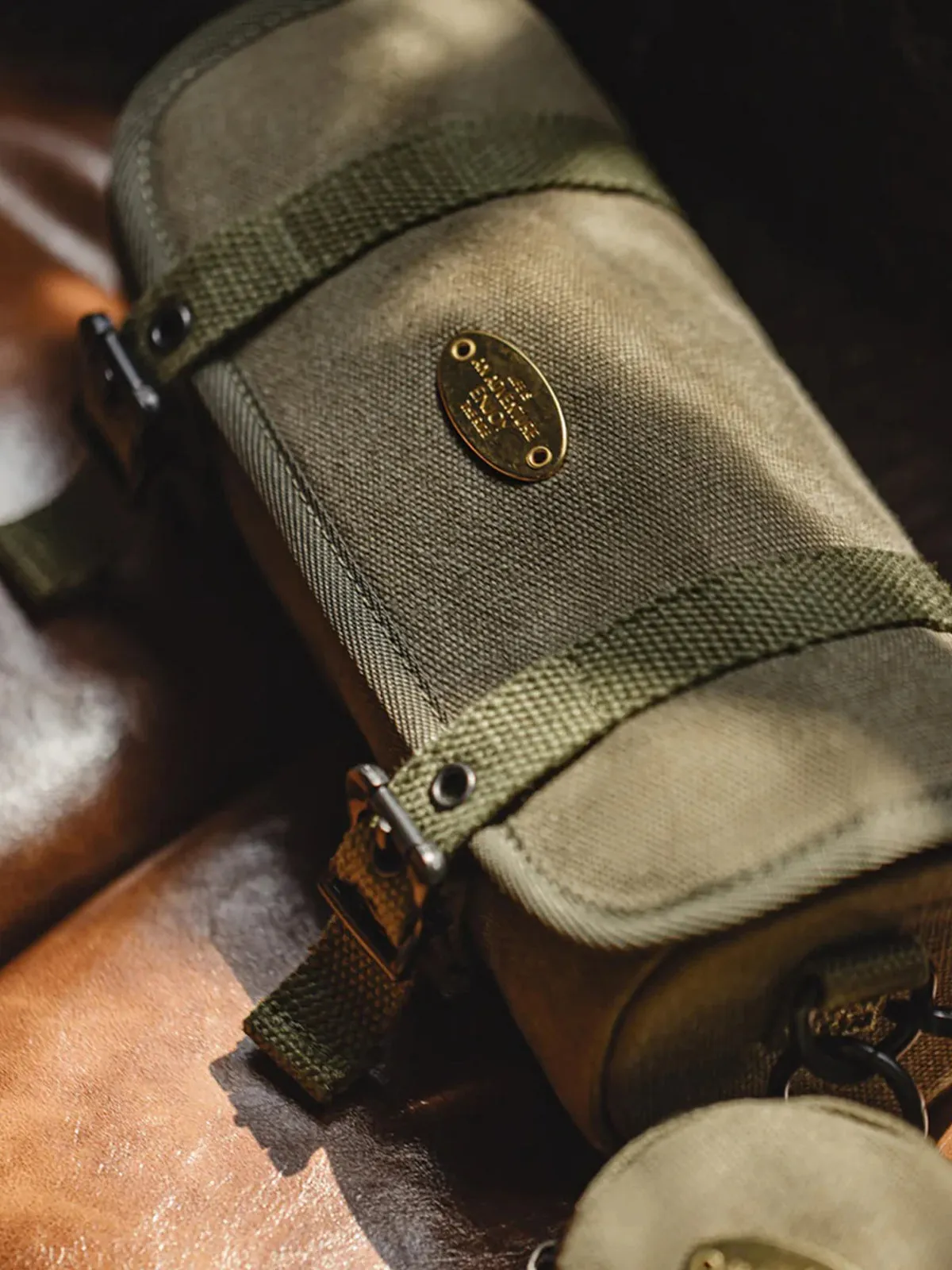 Canvas Barrel Bag with Braided Strap & Removable Round Pouch sold by Karaku product image thumbnail 5