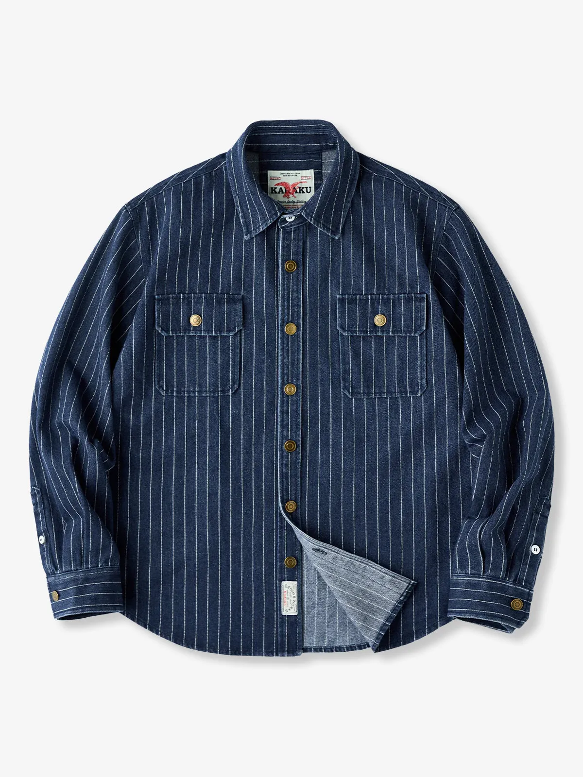 Washed Stitched-Stripe Denim Work Shirt sold by Karaku