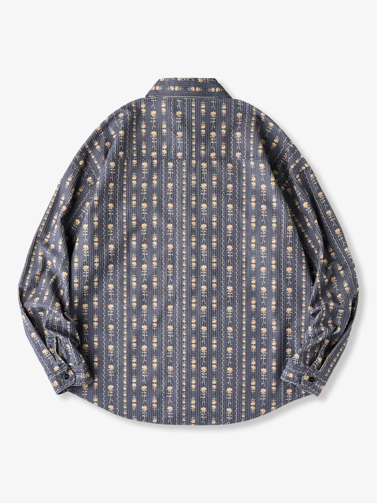 Small Floral Pattern Long-Sleeve Work Shirt with extured Stripe Design sold by Karaku product image thumbnail 3