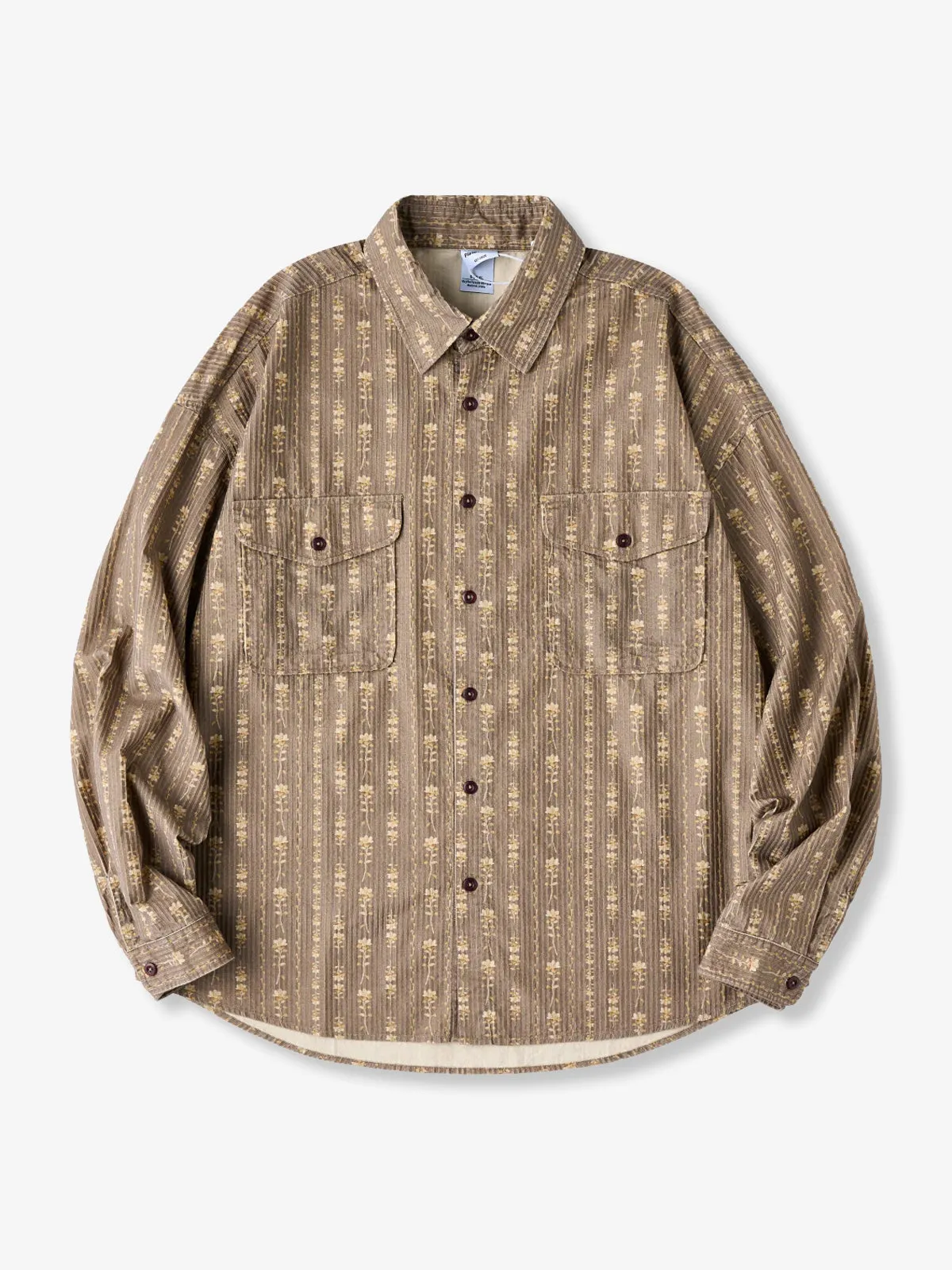 Small Floral Pattern Long-Sleeve Work Shirt with extured Stripe Design sold by Karaku product image thumbnail 2