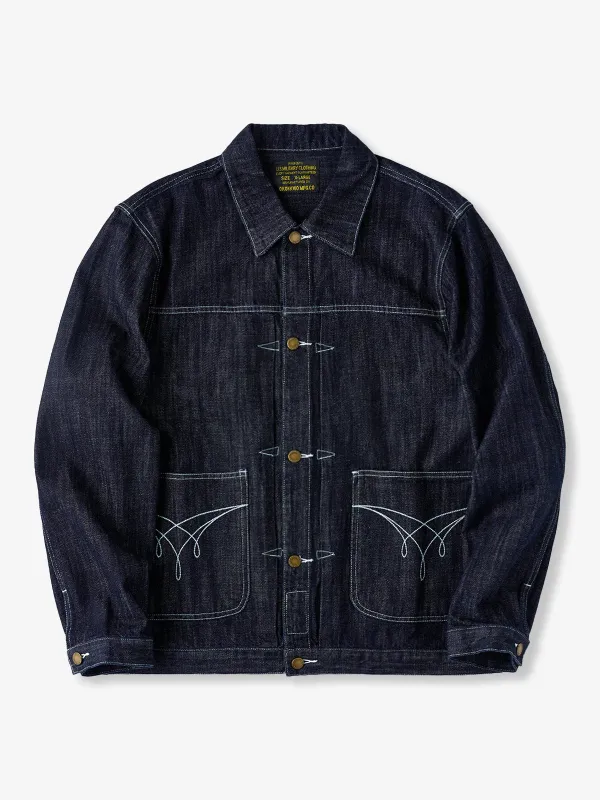 Denim Jacket with Symmetrical Pocket Stitching sold by Karaku