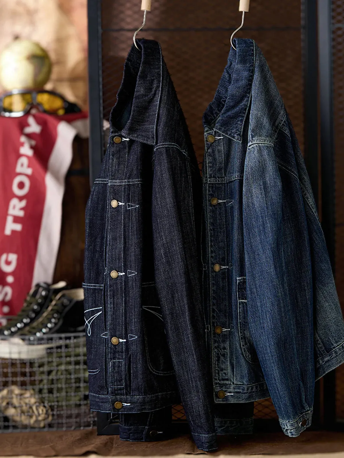 Denim Jacket with Symmetrical Pocket Stitching sold by Karaku product image thumbnail 4