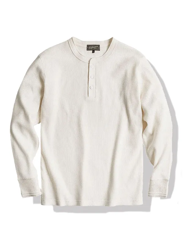 Classic Three-Button Waffle Henley Tee sold by Karaku
