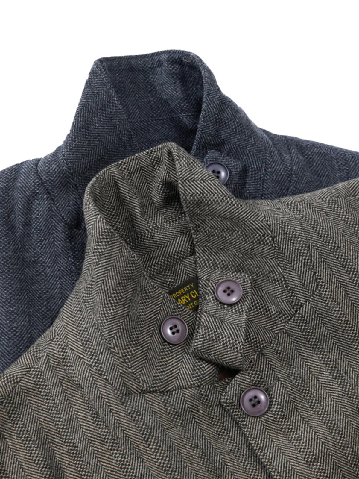 Wool-Blend Herringbone Tailored Jacket with Chin Strap Button sold by Karaku product image thumbnail 5