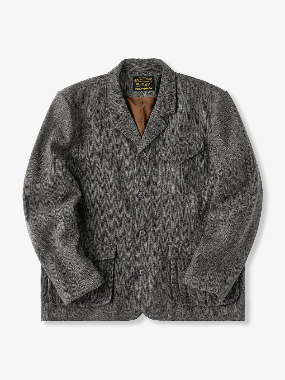 Wool-Blend Herringbone Tailored Jacket with Chin Strap Button sold by Karaku product image thumbnail 2