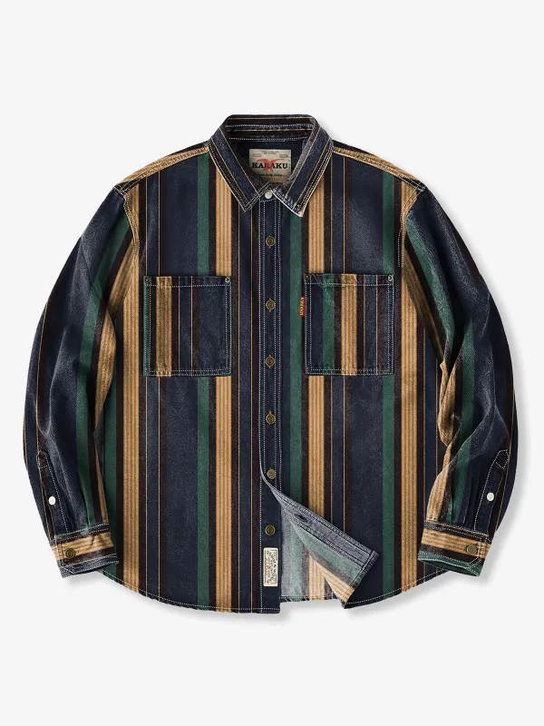 [Pre-Order] Yarn-Dyed Multi-Stripe Long Sleeve Shirt with Riveted Pocket sold by Karaku