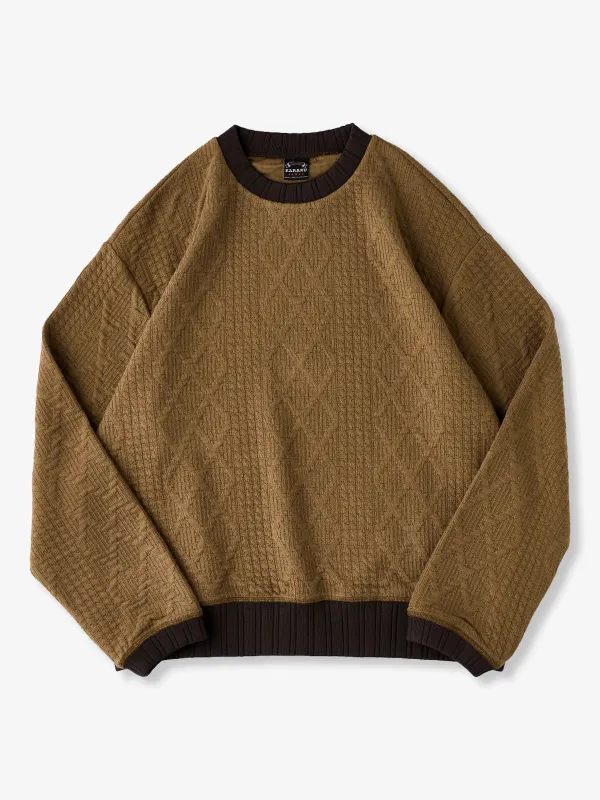 Cable-Knit Style Sweatshirt with Thumb-Hole Cuffs & Contrast Collar/Hem sold by Karaku