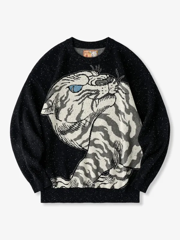 KARAKU × Ayako Ishiguro “White Tiger” Jacquard Knit Heather Sweater sold by Karaku
