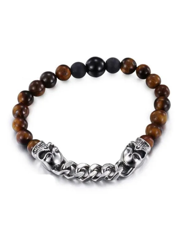 Natural Stone Bead Skull Chain Bracelet sold by Karaku