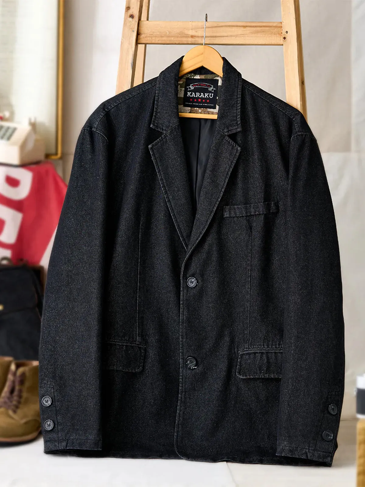 Cat Camo Trim Cotton Denim Tailored Jacket sold by Karaku product image thumbnail 5