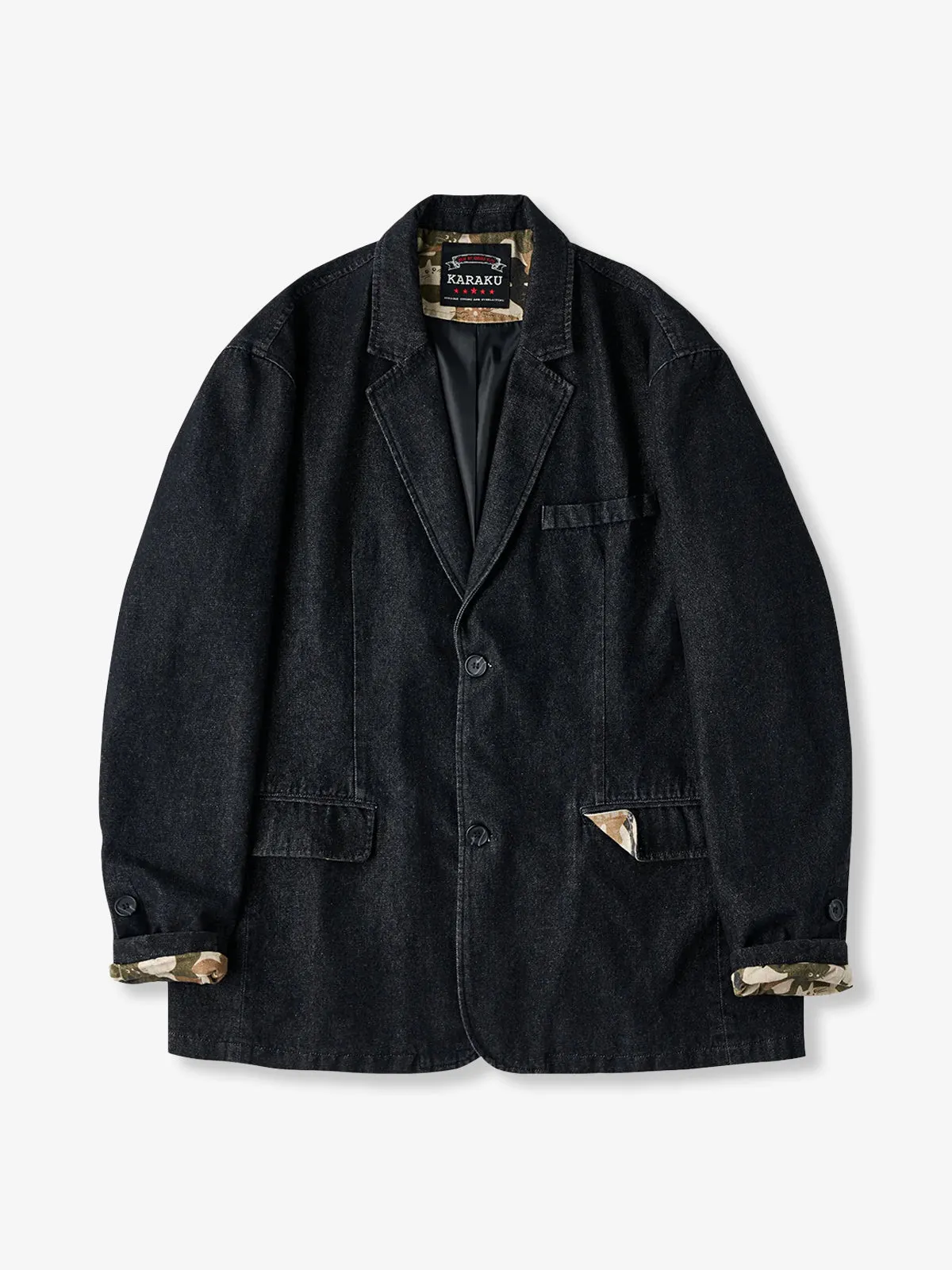 Cat Camo Trim Cotton Denim Tailored Jacket sold by Karaku product image thumbnail 2