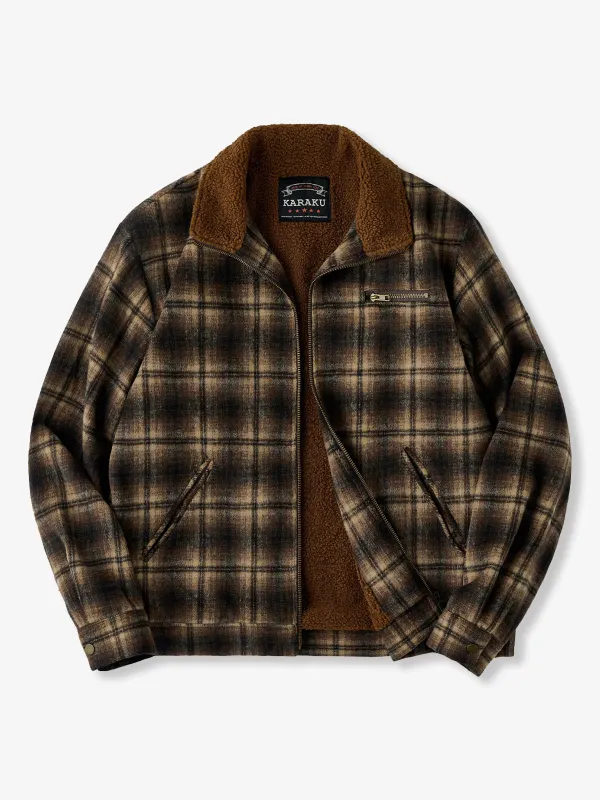 Wool-Blend Check Tweed-Style Detroit Jacket with Polar Fleece Lining and Collar sold by Karaku