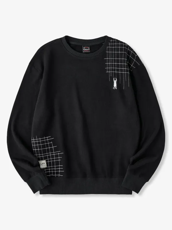 [Pre-Order] “Scratching Cat” Sashiko Embroidered Sweatshirt sold by Karaku