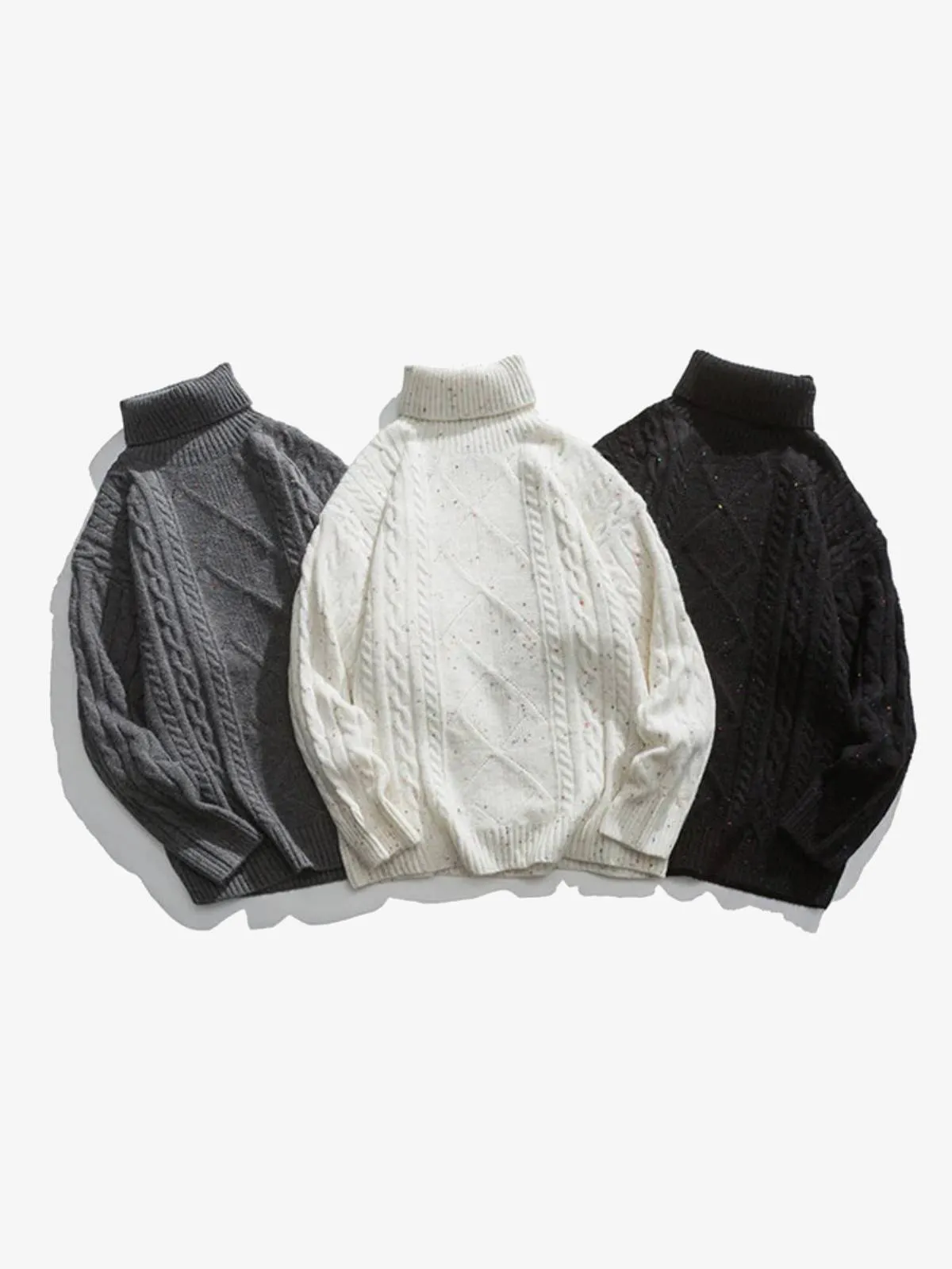 Mixed Color Cable Knit Turtleneck Sweater sold by Karaku product image thumbnail 4