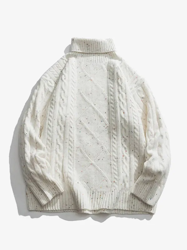 Mixed Color Cable Knit Turtleneck Sweater sold by Karaku