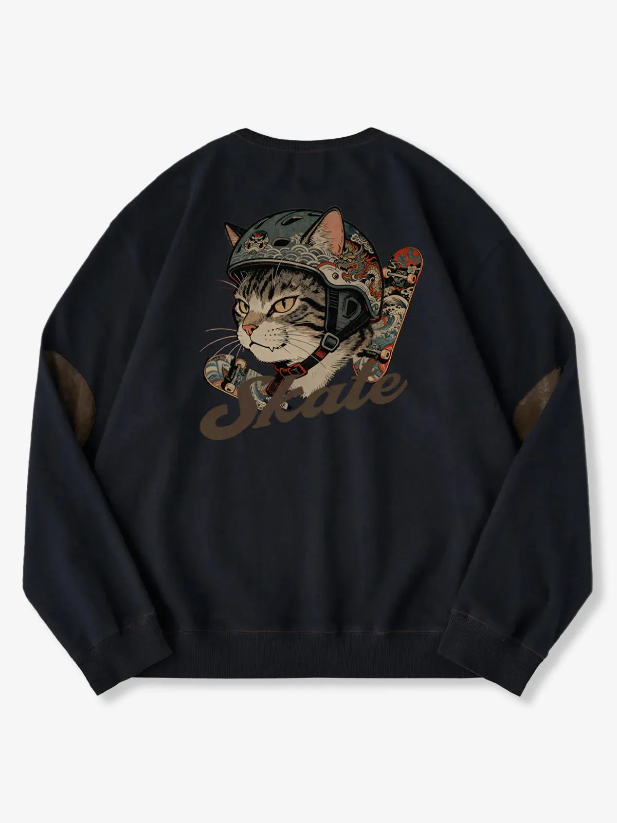 Elbow Suede Patch “Helmet Cat” Print Sweatshirt sold by Karaku