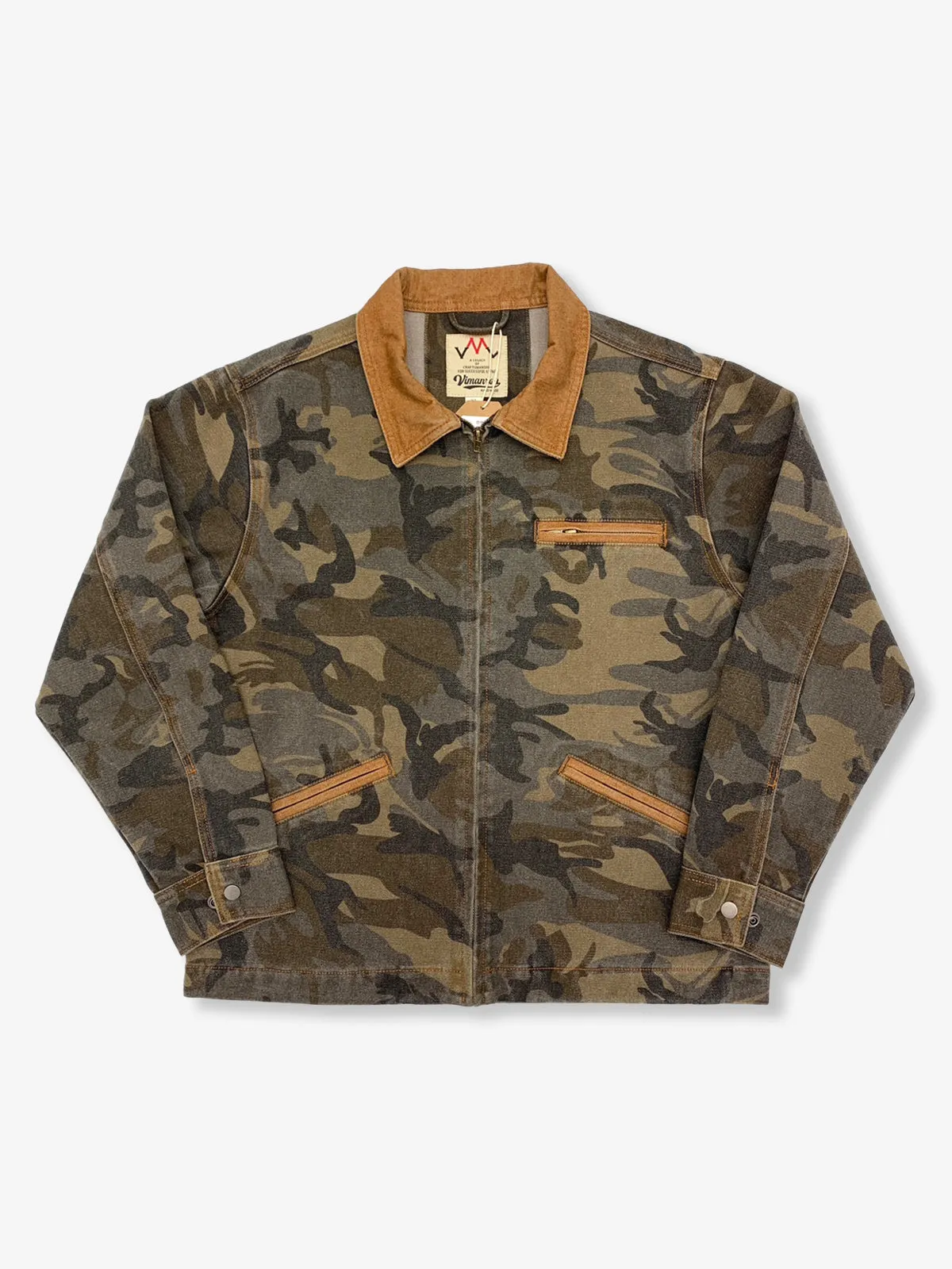 Detroit Camouflage Washed Canvas Jacket with Contrast Collar sold by Karaku