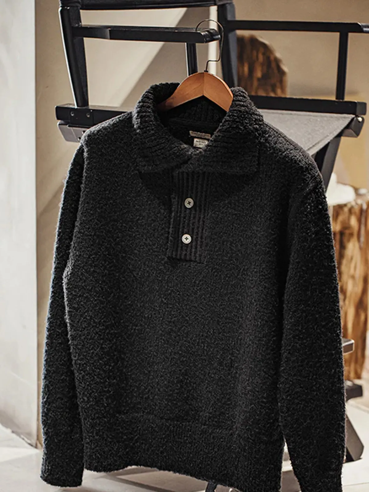 812g Heavyweight Loop Yarn Polo Collar Knit Sweater sold by Karaku product image thumbnail 2